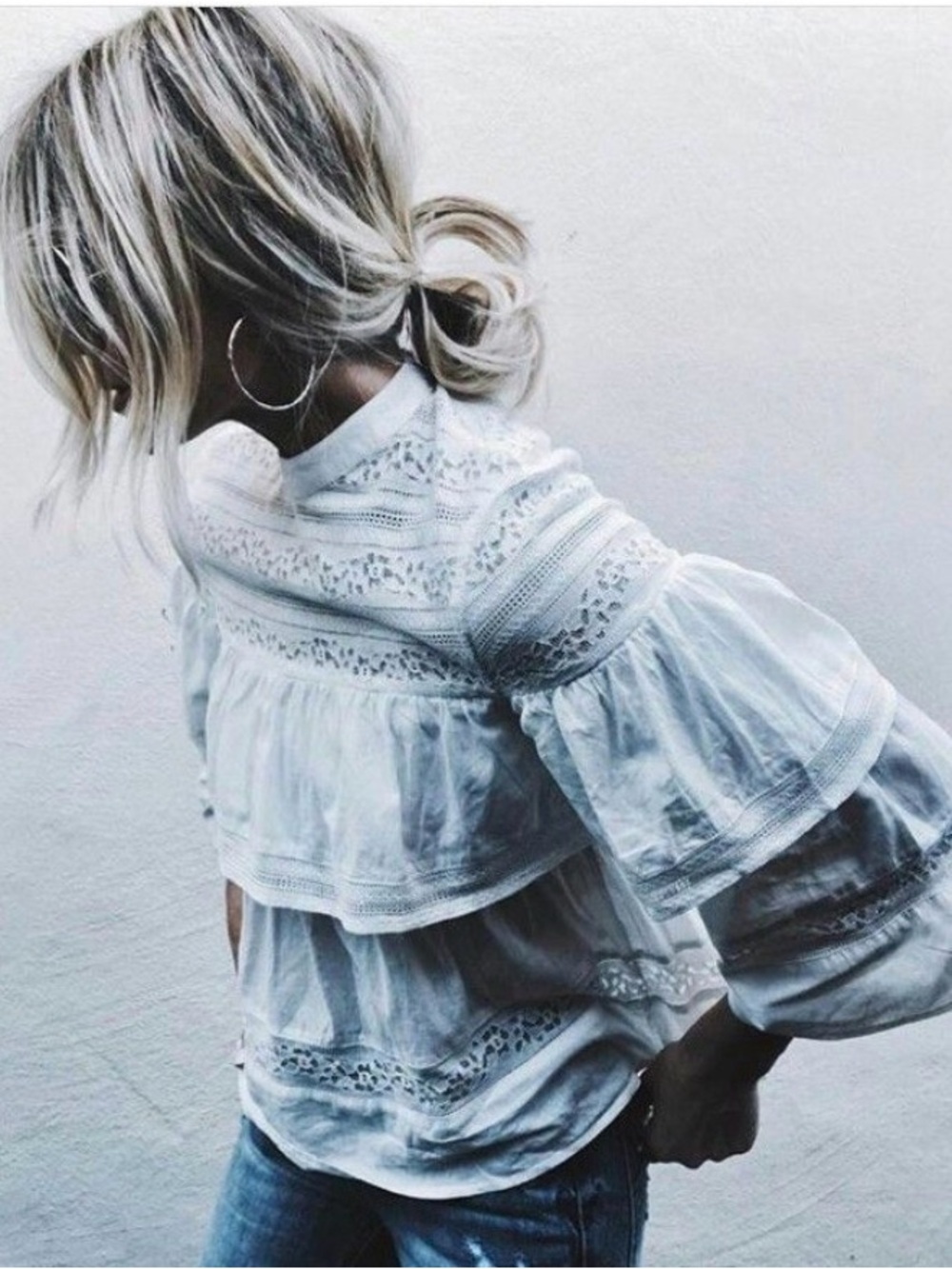 Cklass Lace Tiered Boho Ruffle Blouse peasant top Cottagecore Cotton